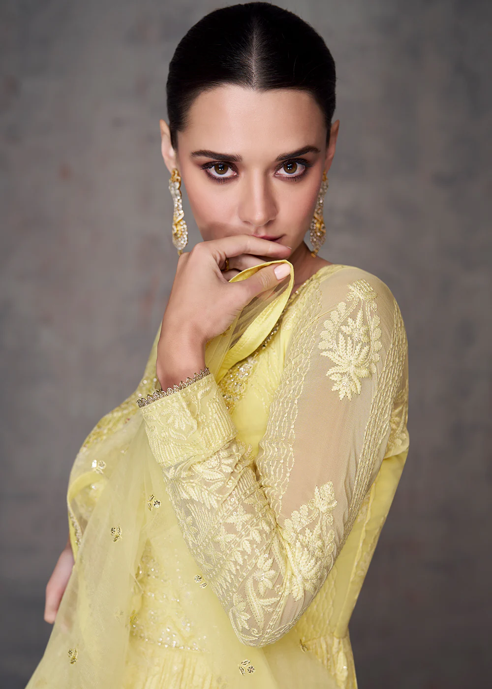 Pretty Yellow Wedding Wear Embroidered Long Anarkali Suit - Image 2