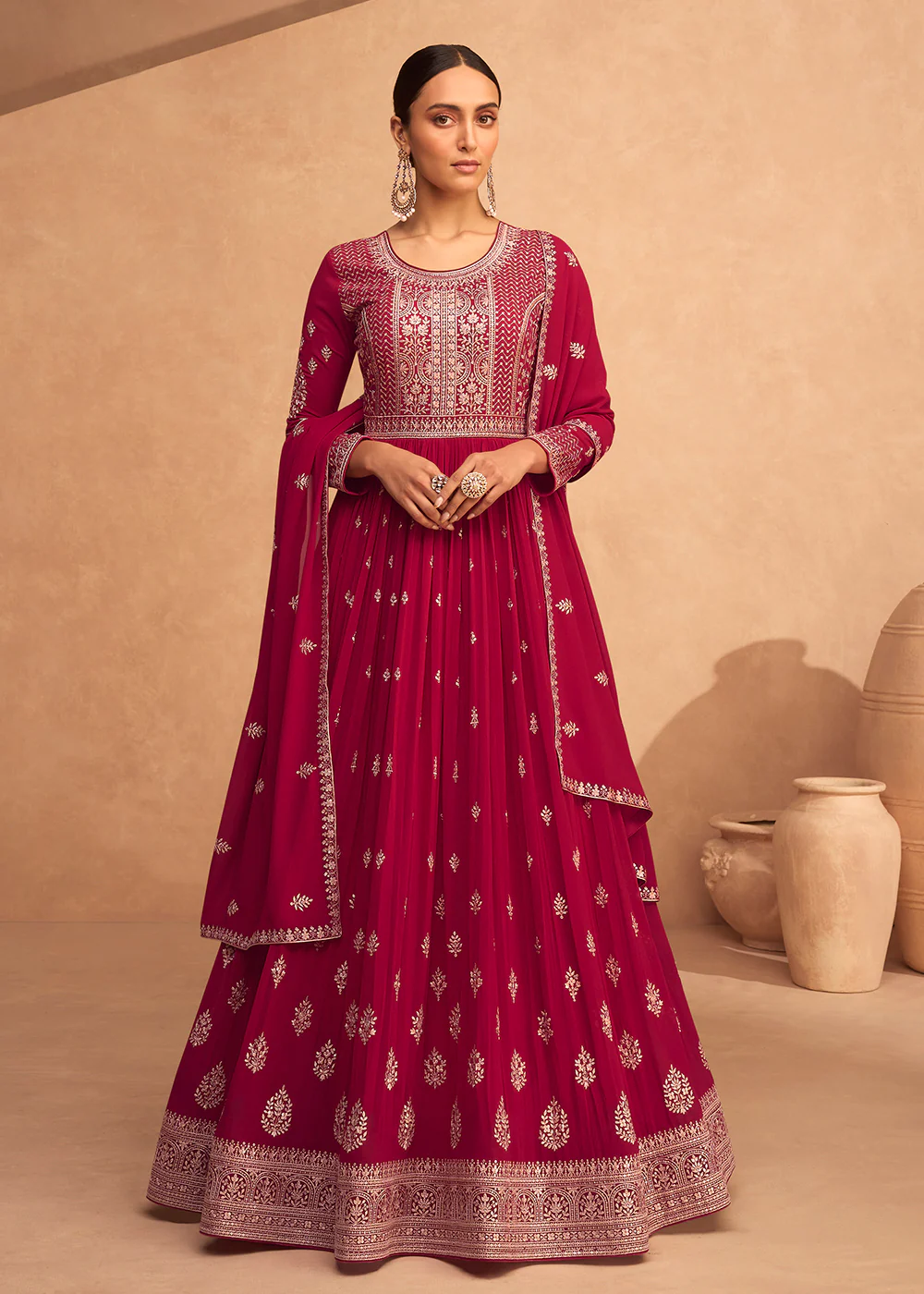 Princely Magenta Pink Georgette Wedding Festive Anarkali