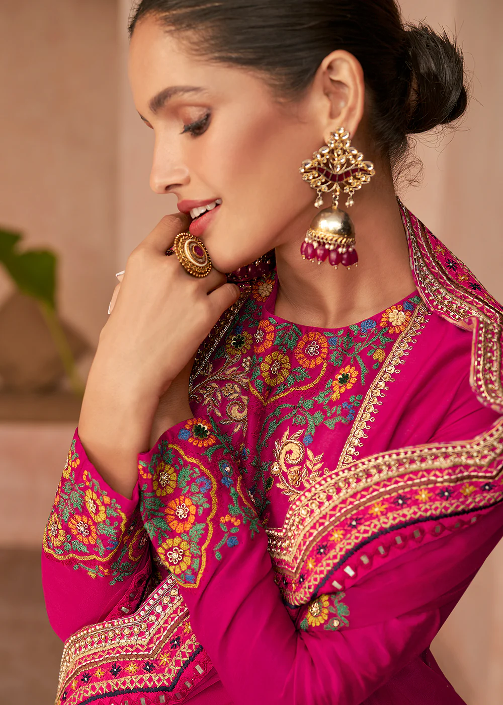 Princess Pink Multi Thread Embroidered Designer Gharara Suit - Image 2