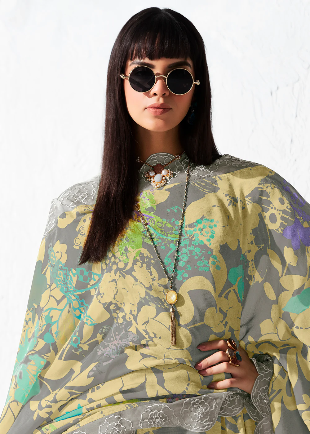 Printed Grey Muslin Festive Style Salwar Suit - Image 2