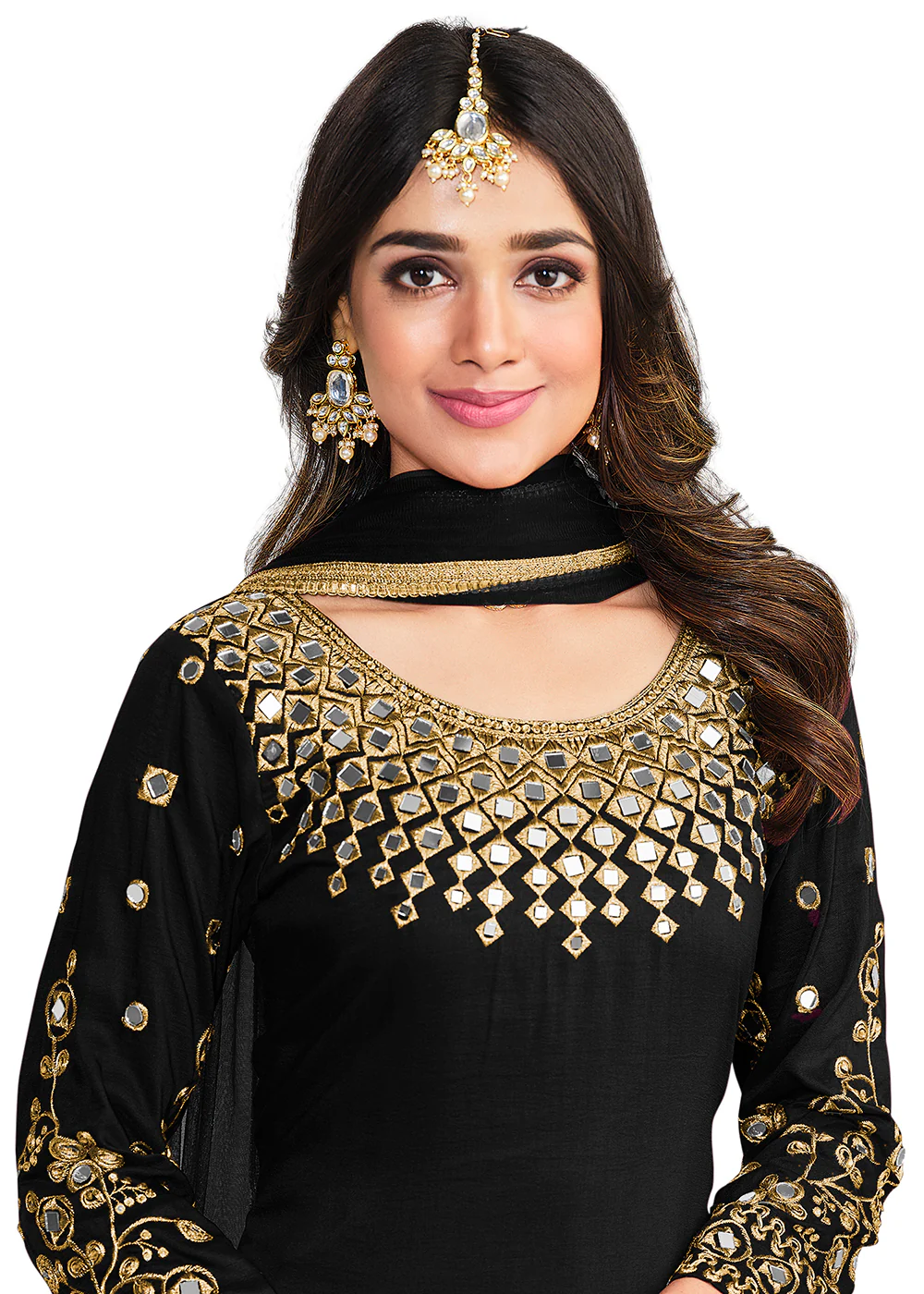 Punjabi Style Black Silk Mirror Work Patiala Suit - Image 2