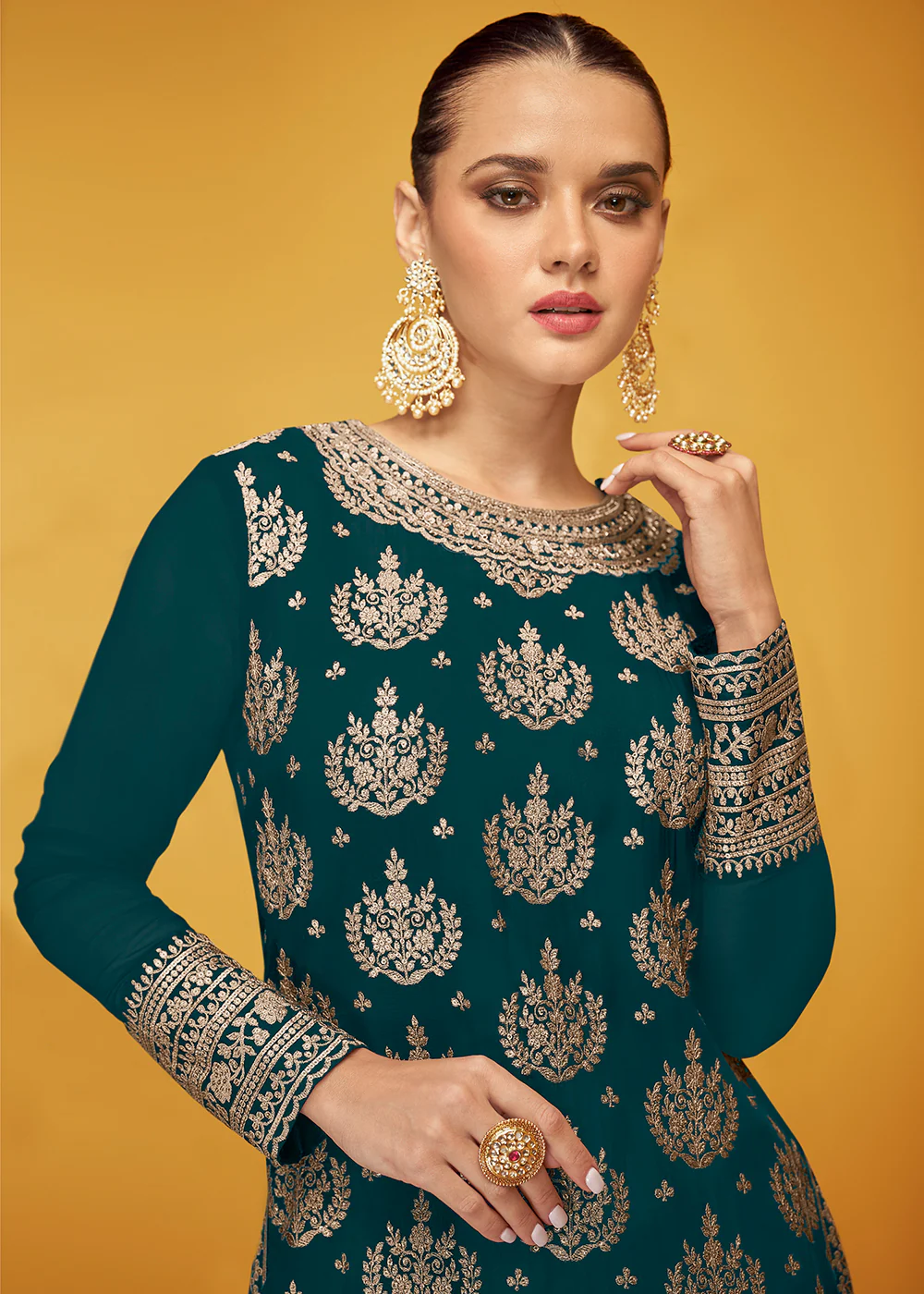Pure Georgette Brilliant Green Designer Palazzo Suit - Image 2