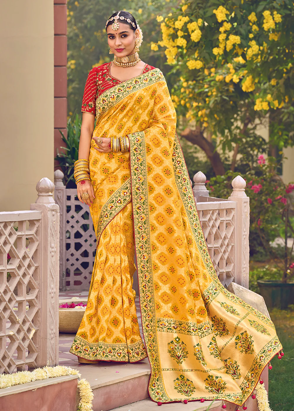 Pure Georgette Viscose Yellow Wedding Traditional Saree
