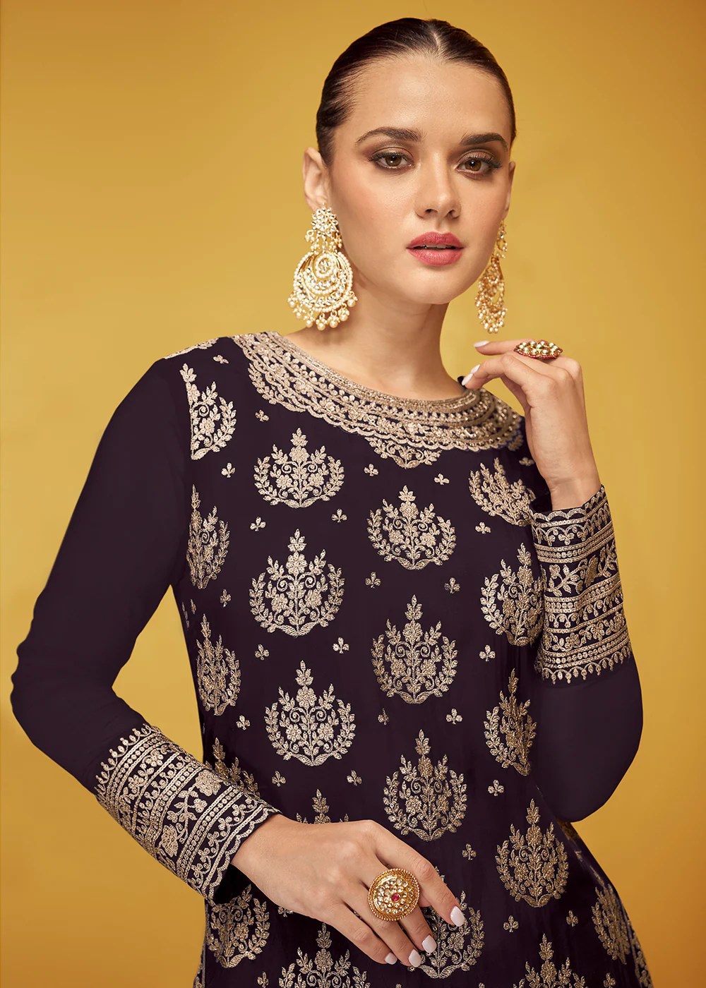 Pure Georgette Winsome Purple Designer Palazzo Suit - Image 2