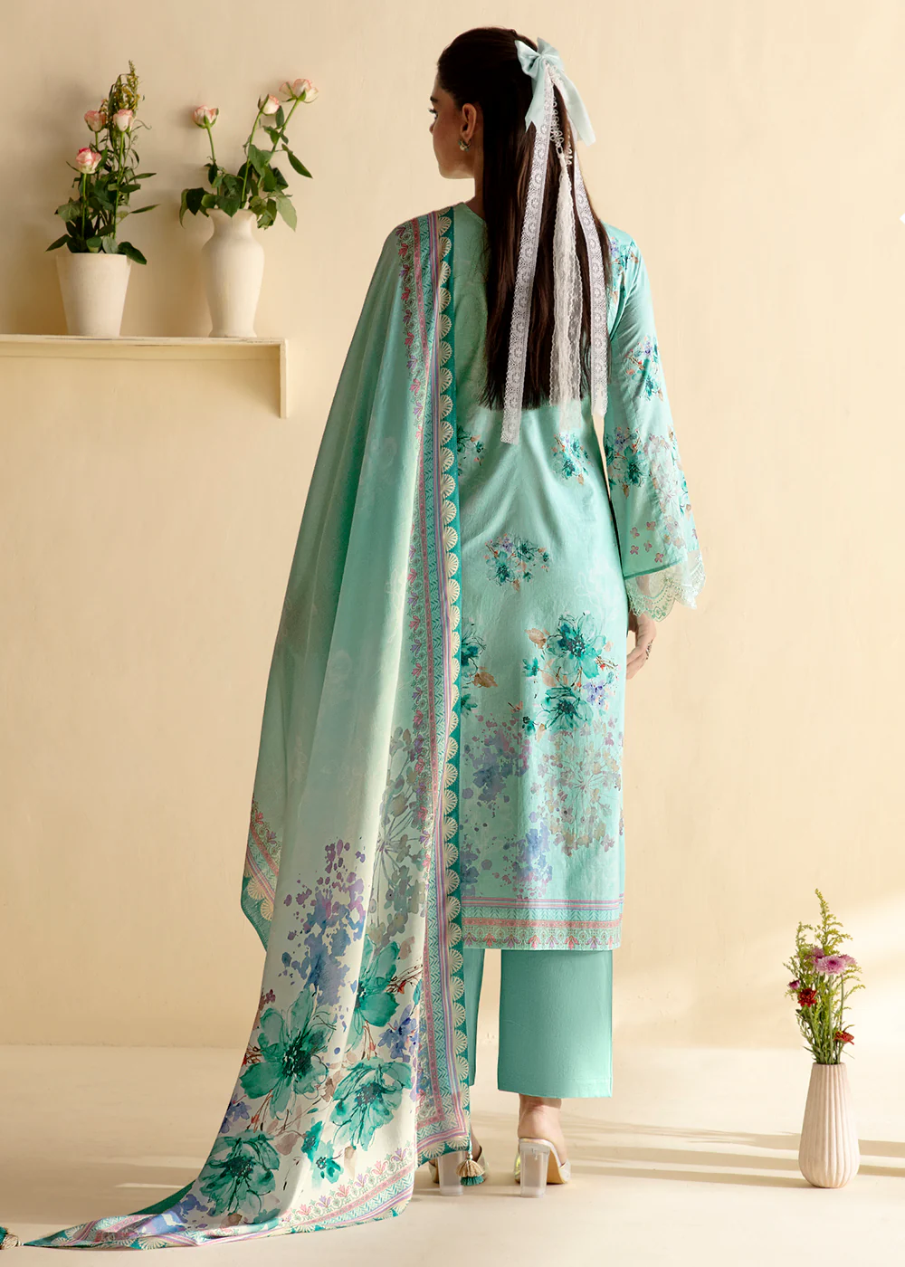 Pure Lawn Ice Blue Embroidered Festive Salwar Suit - Image 3