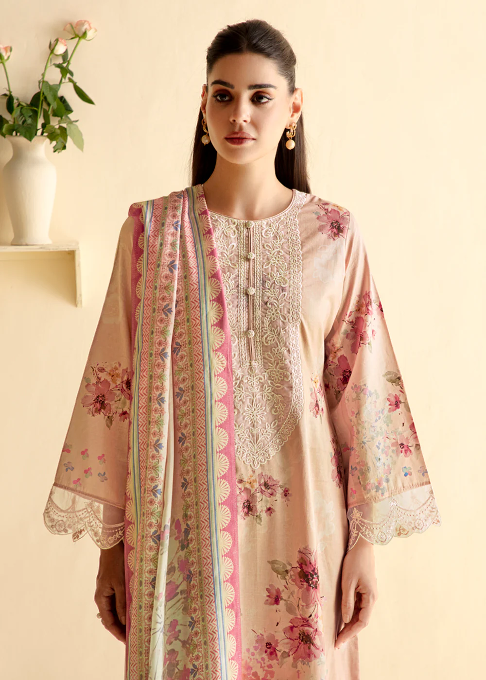 Pure Lawn Peach Embroidered Festive Salwar Suit - Image 2