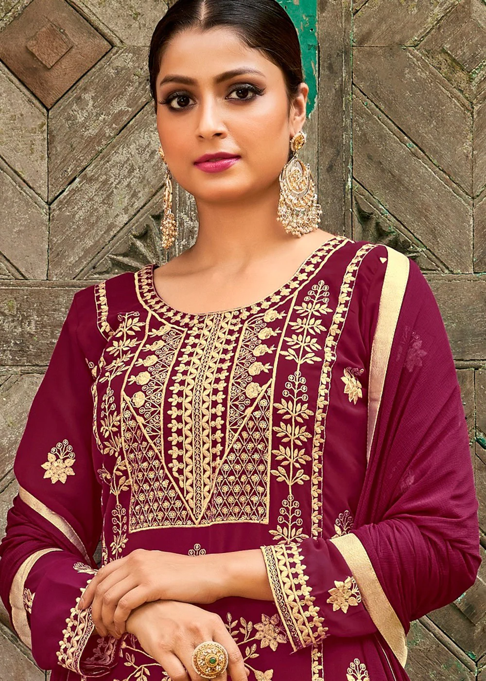 Pure Magenta Designer Georgette Palazzo Suit - Image 2