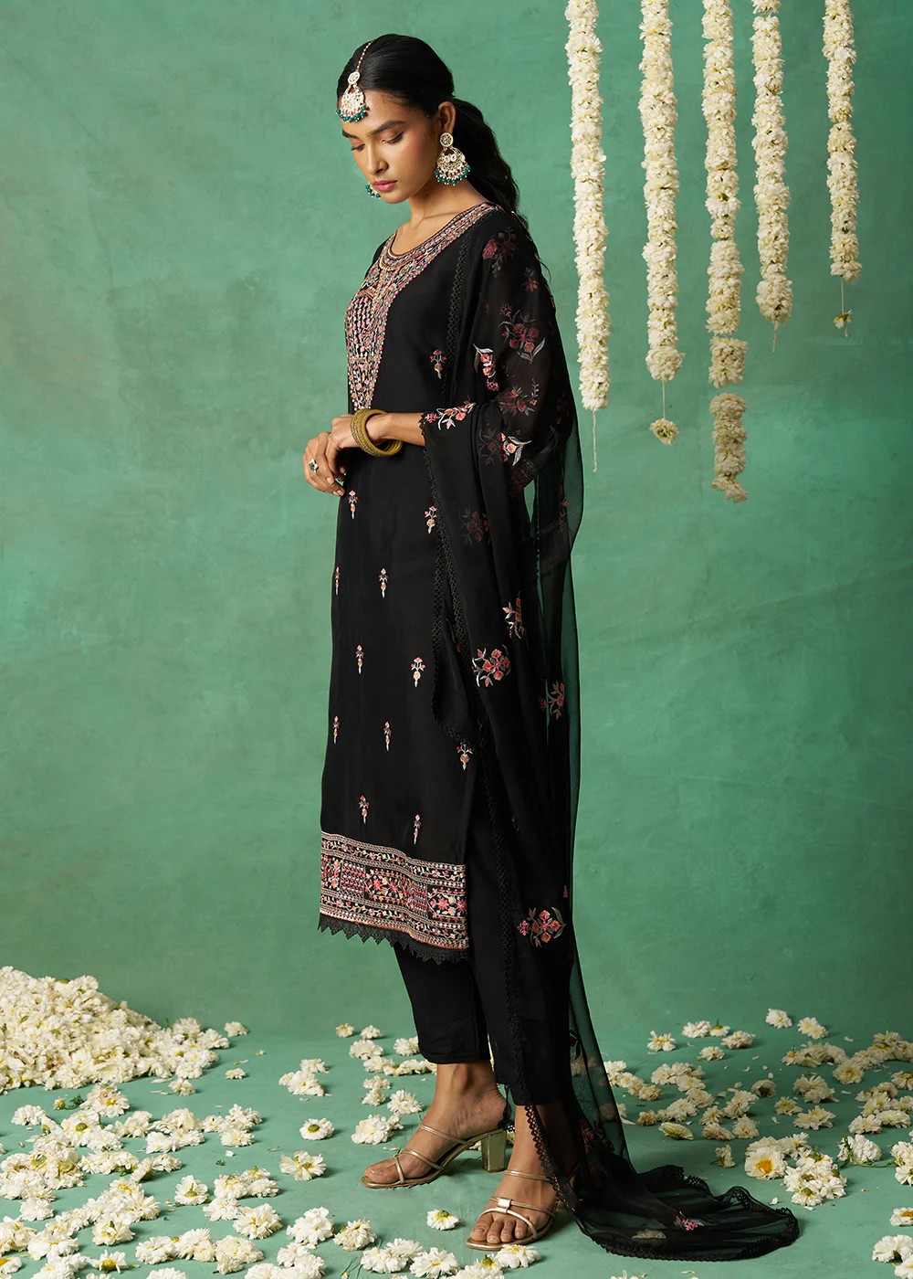 Pure Organza Black Finest Embroidered Pant Style Salwer Suit - Image 7