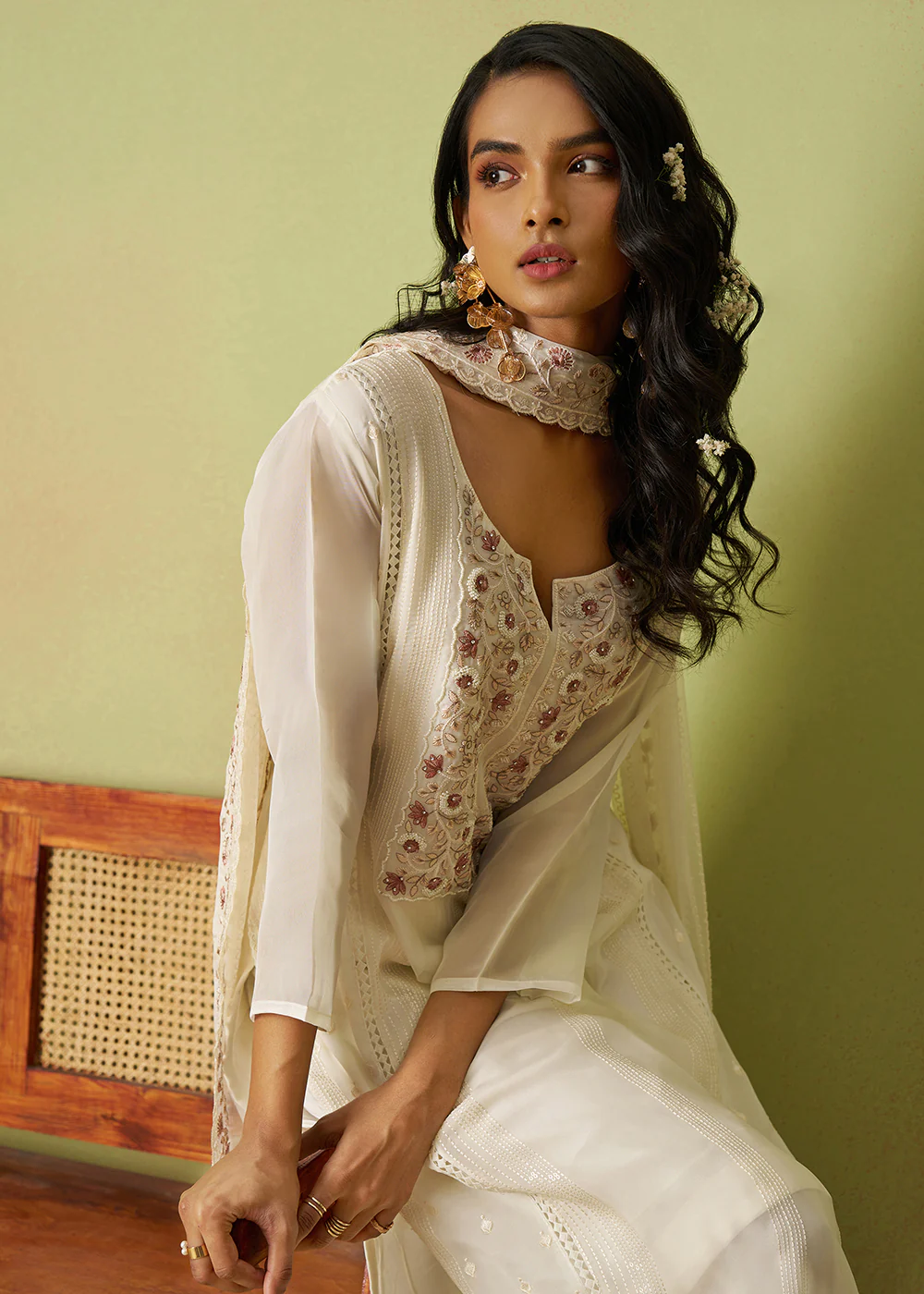 Pure Organza Embroidered Off White Wedding Festive Dress - Image 2