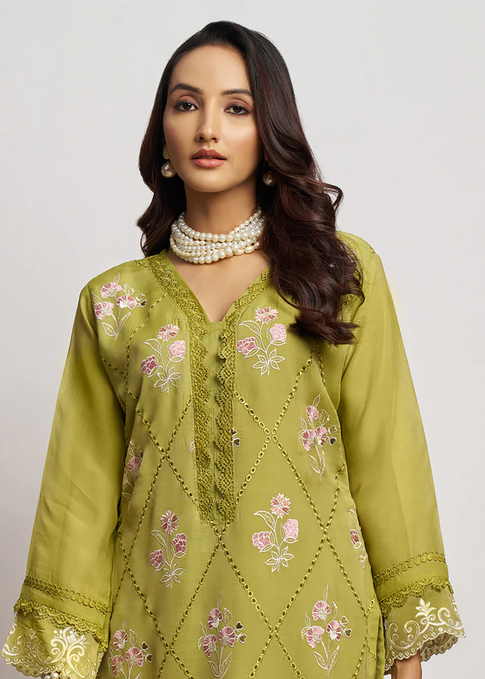 Pure Organza Green Embroidered Eid Festive Salwar Suit - Image 2