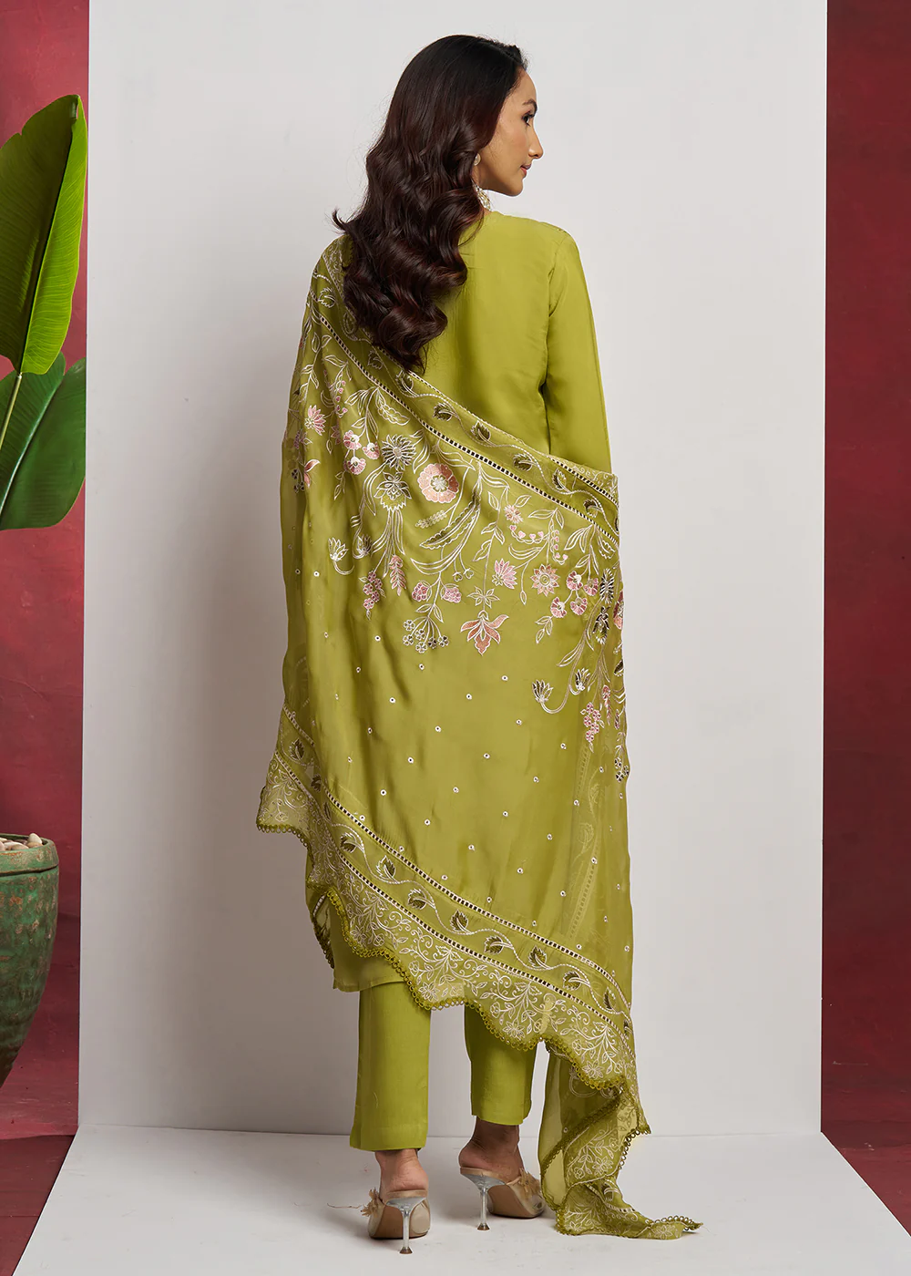 Pure Organza Green Embroidered Eid Festive Salwar Suit - Image 3