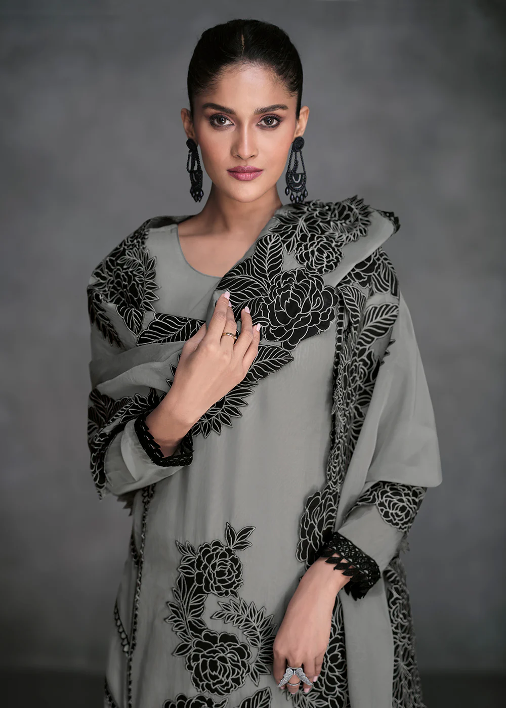 Pure Organza Grey Designer Pant Style Suit - Image 2