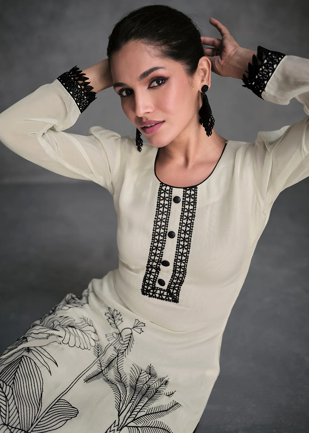Pure Organza White Designer Pant Style Suit - Image 2