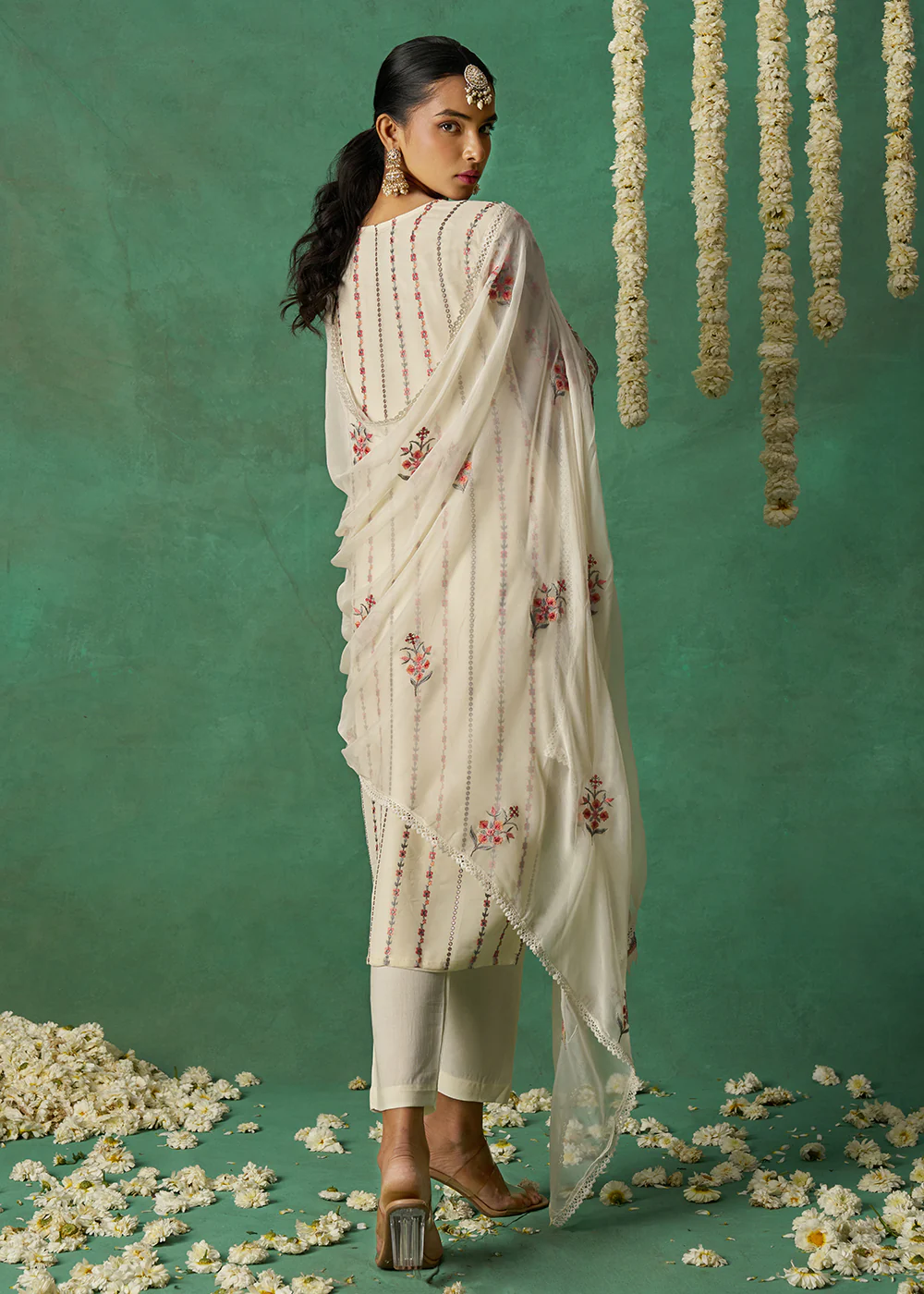 Pure Organza Off White Finest Embroidered Pant Style Salwer Suit - Image 3