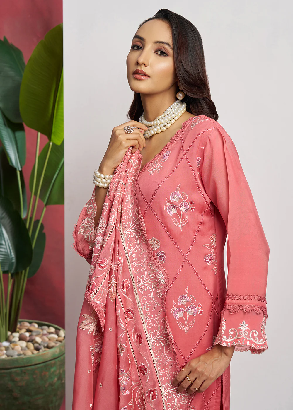 Pure Organza Peach Embroidered Eid Festive Salwar Suit - Image 2