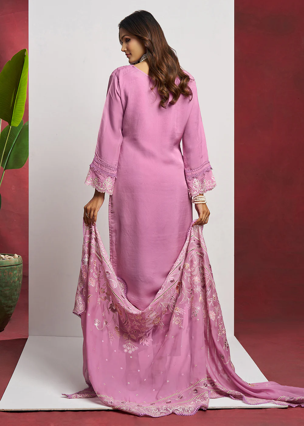 Pure Organza Pink Embroidered Eid Festive Salwar Suit - Image 3