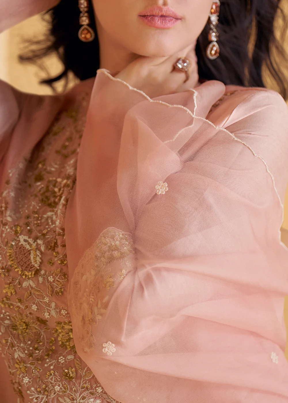 Pure Real Silk Pink Embroidered Festive Sharara Style Suit - Image 4