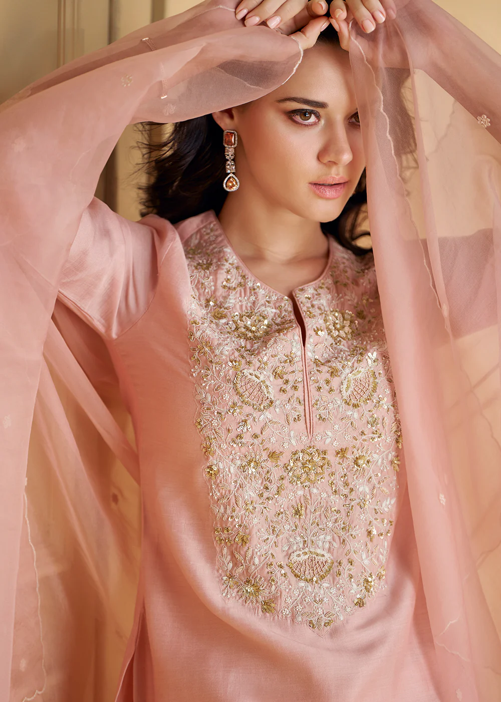 Pure Real Silk Pink Embroidered Festive Sharara Style Suit - Image 5
