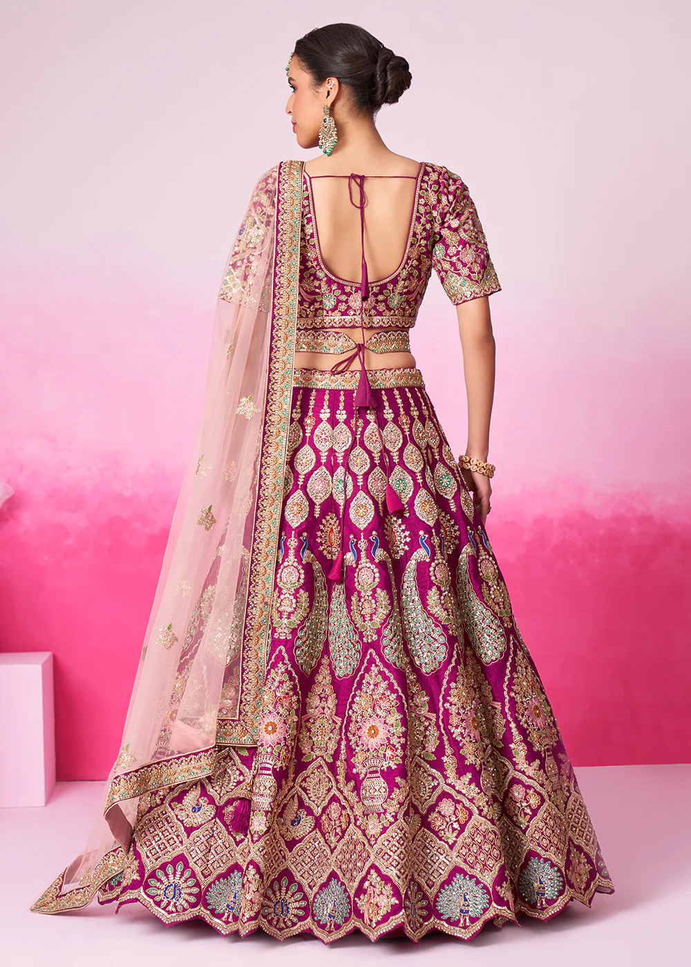Pure Silk Embroidered Burgundy Designer Bridal Lehenga Choli - Image 3