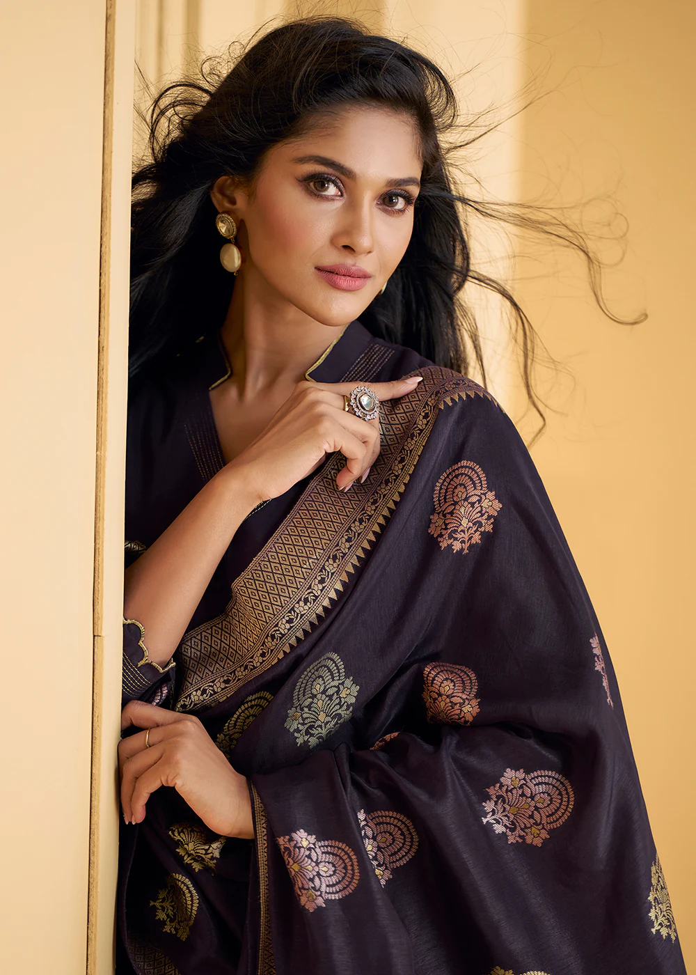 Pure Silk Purple Embroidered Anarkali Style Sharara Suit - Image 4