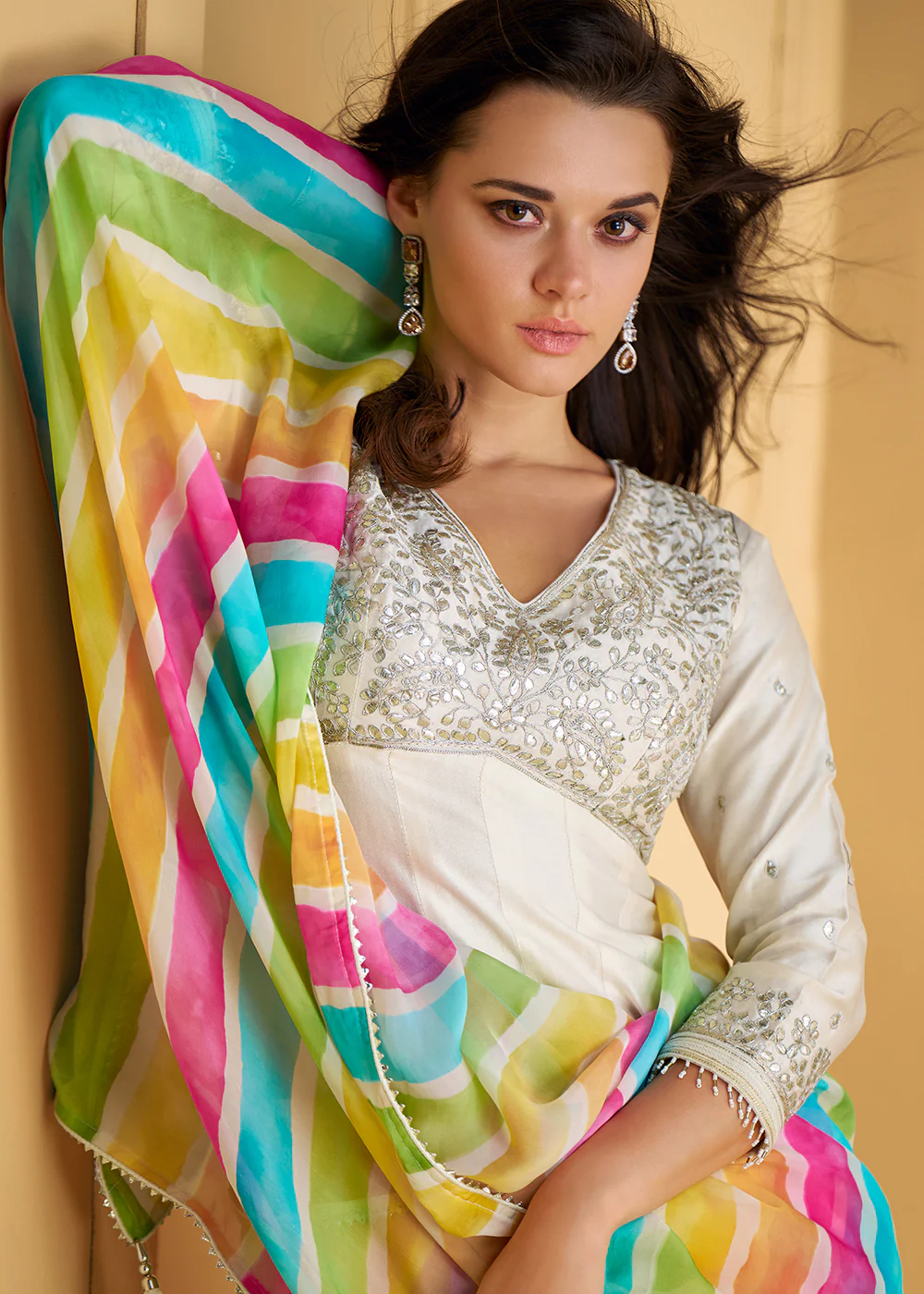 Pure Silk White Embroidered Anarkali Style Gharara Suit - Image 2