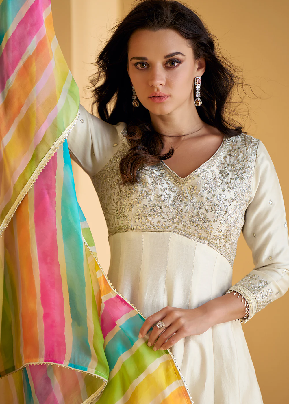 Pure Silk White Embroidered Anarkali Style Gharara Suit - Image 4