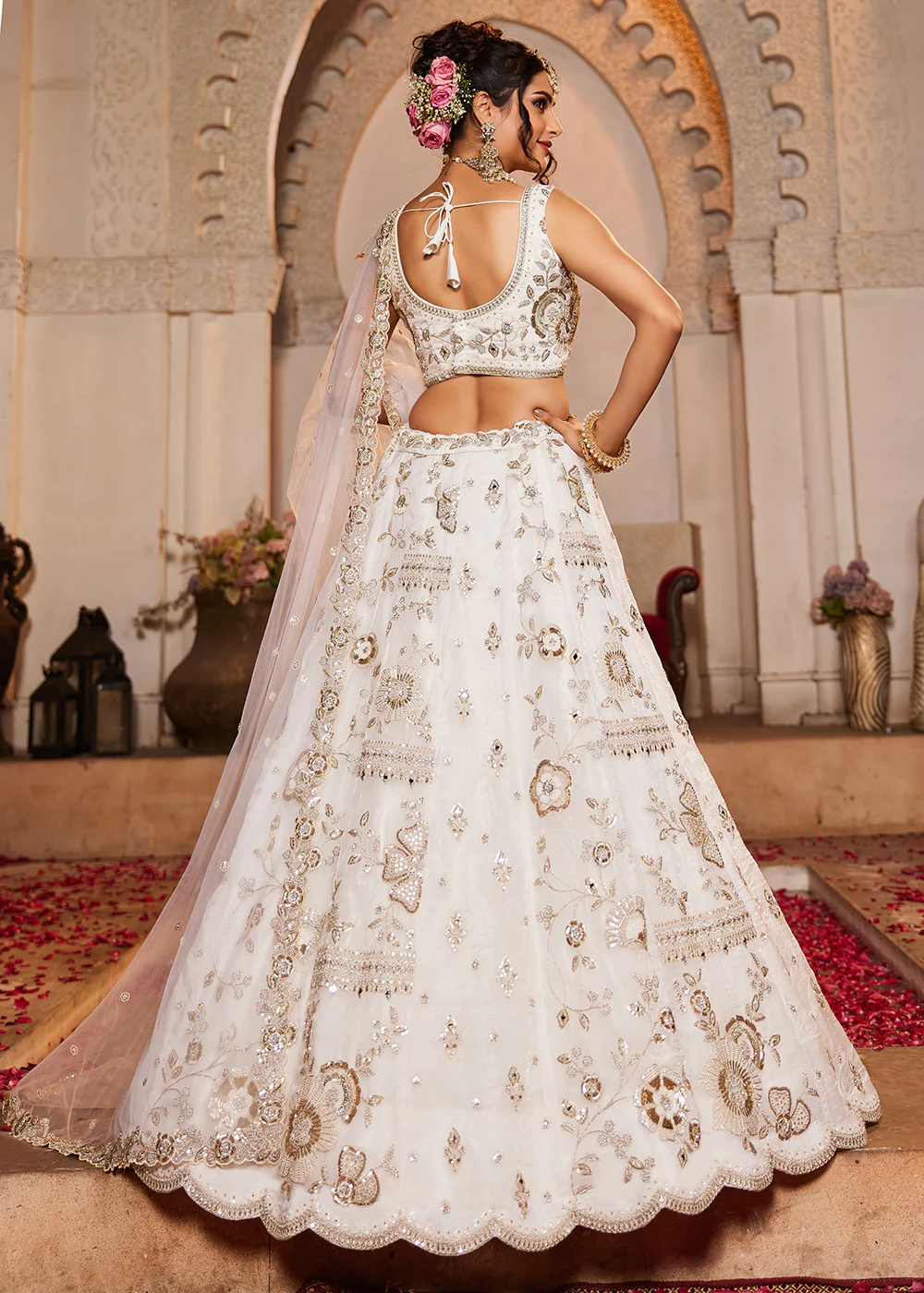 Pure Tissue Fabric Off White Designer Lehenga Choli - Image 3
