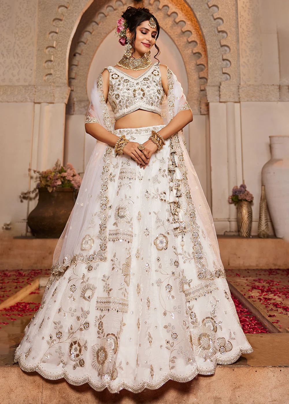 Pure Tissue Fabric Off White Designer Lehenga Choli - Image 4