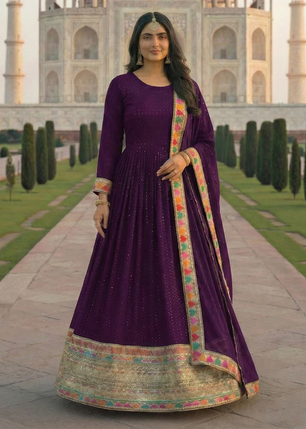 Purple All Over Sequins Work Festive Anarkali Gown