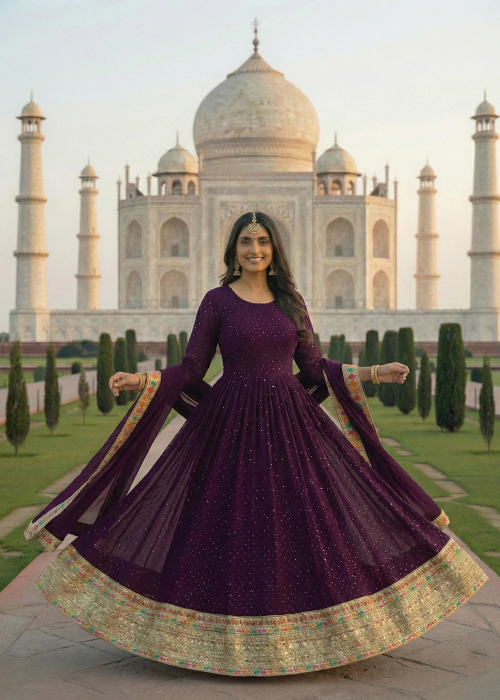 Purple All Over Sequins Work Festive Anarkali Gown - Image 2