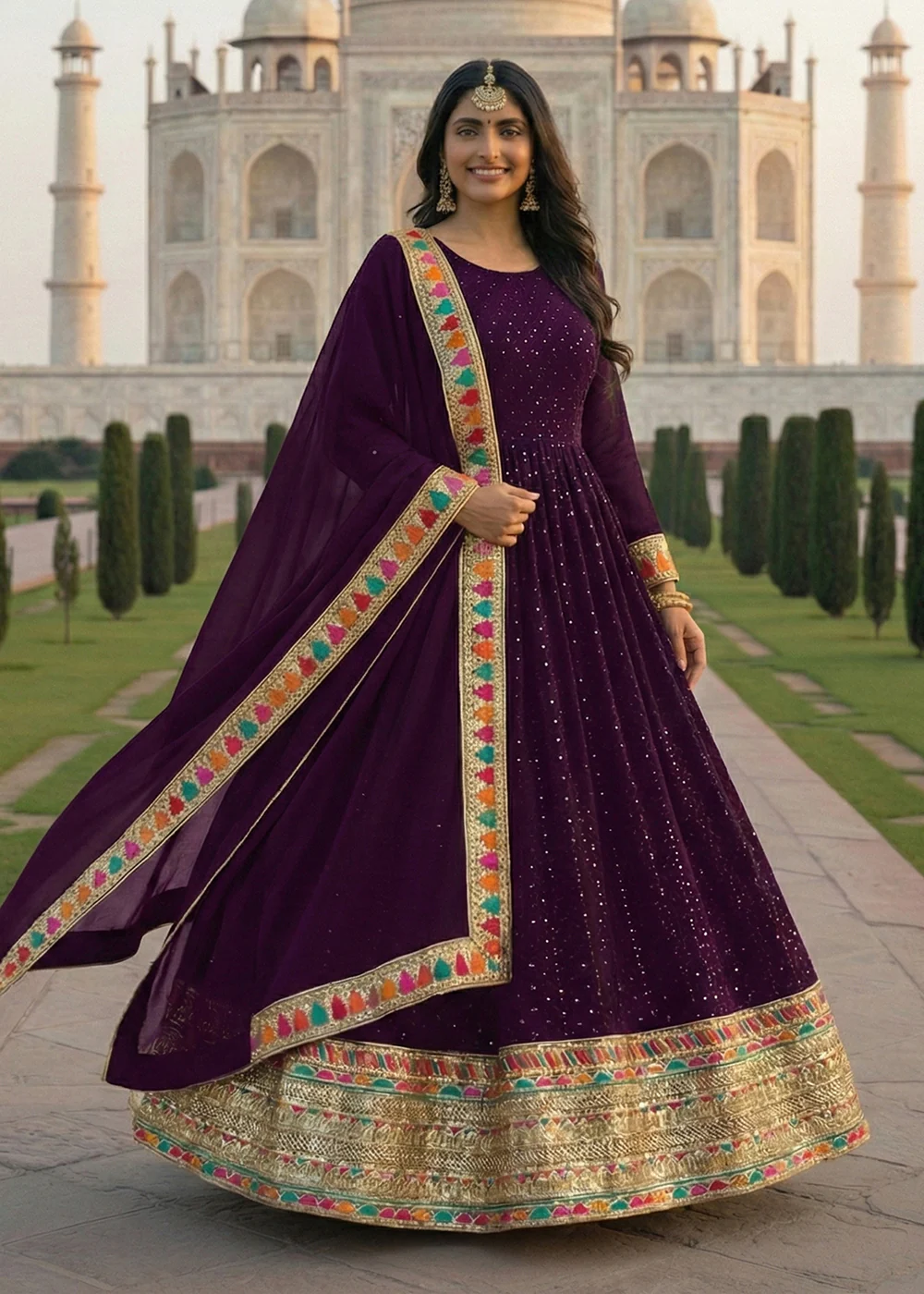 Purple All Over Sequins Work Festive Anarkali Gown - Image 3