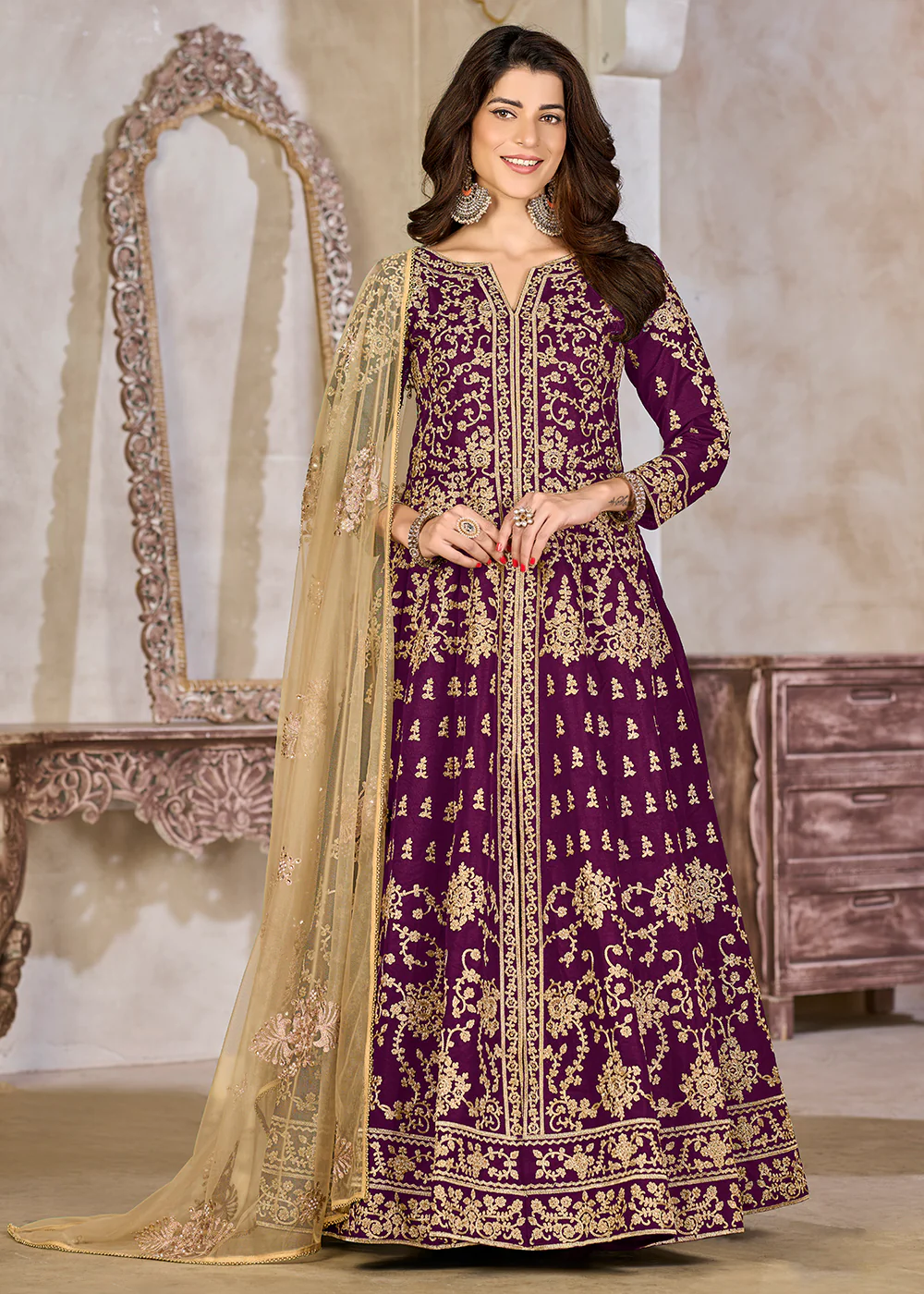 Purple Art Silk Lehenga Slit Style Festive Anarkali Suit