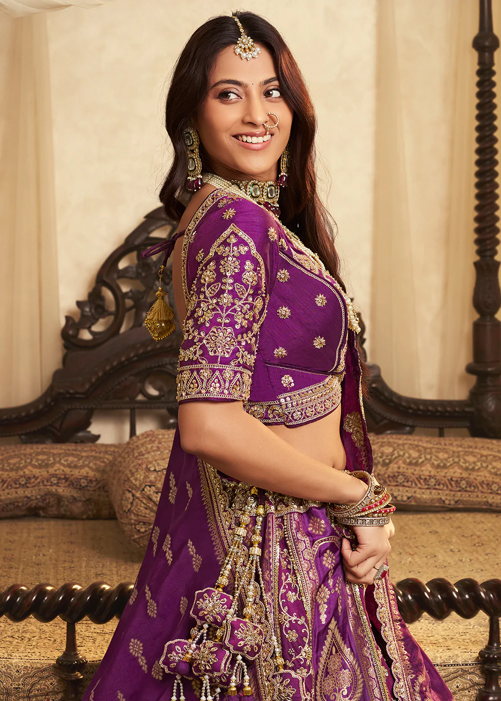 Purple Banarasi Premium Silk Designer Lehenga Choli - Image 2