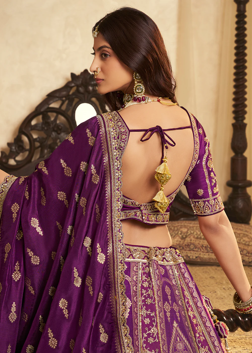 Purple Banarasi Premium Silk Designer Lehenga Choli - Image 3