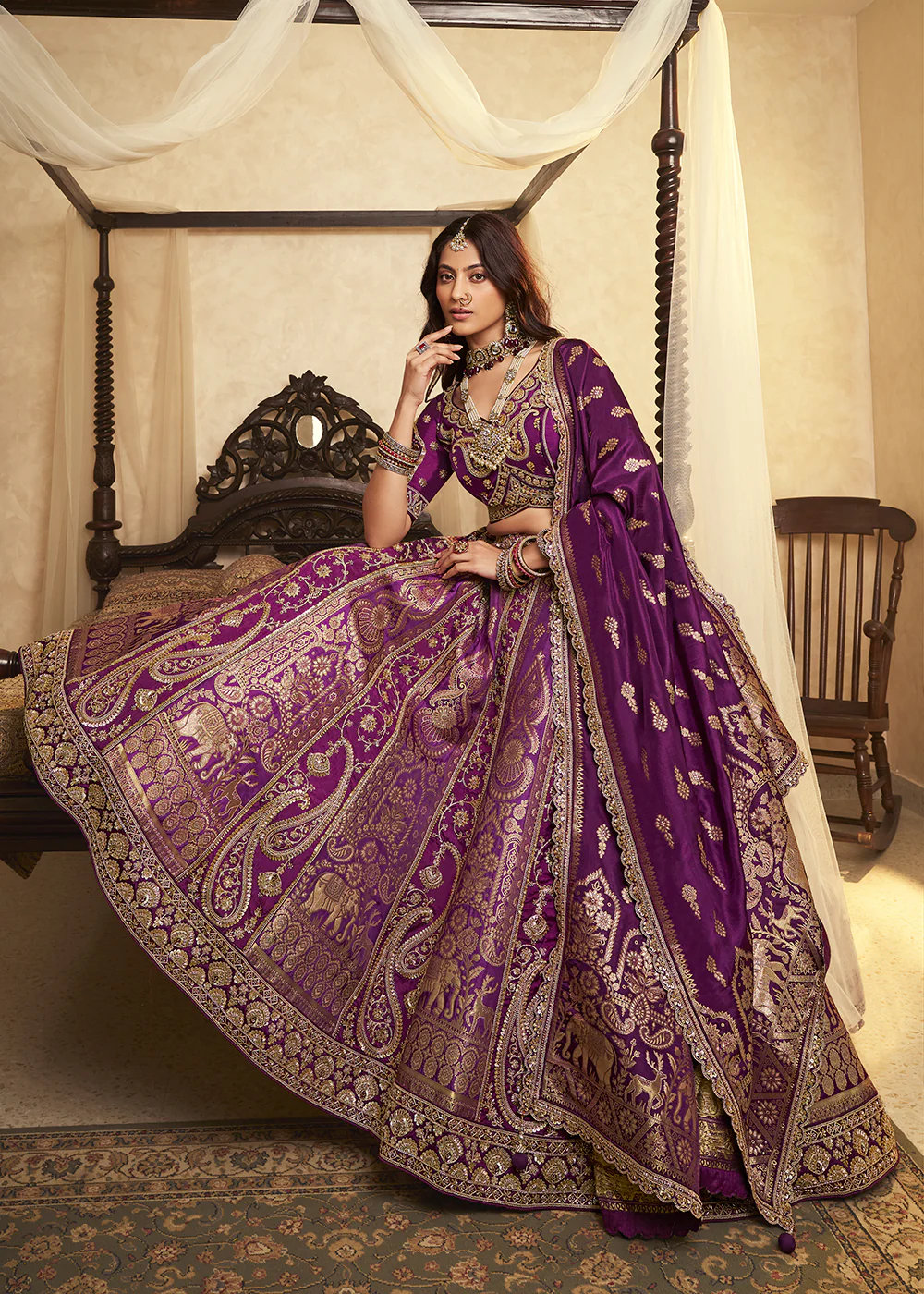 Purple Banarasi Premium Silk Designer Lehenga Choli - Image 4