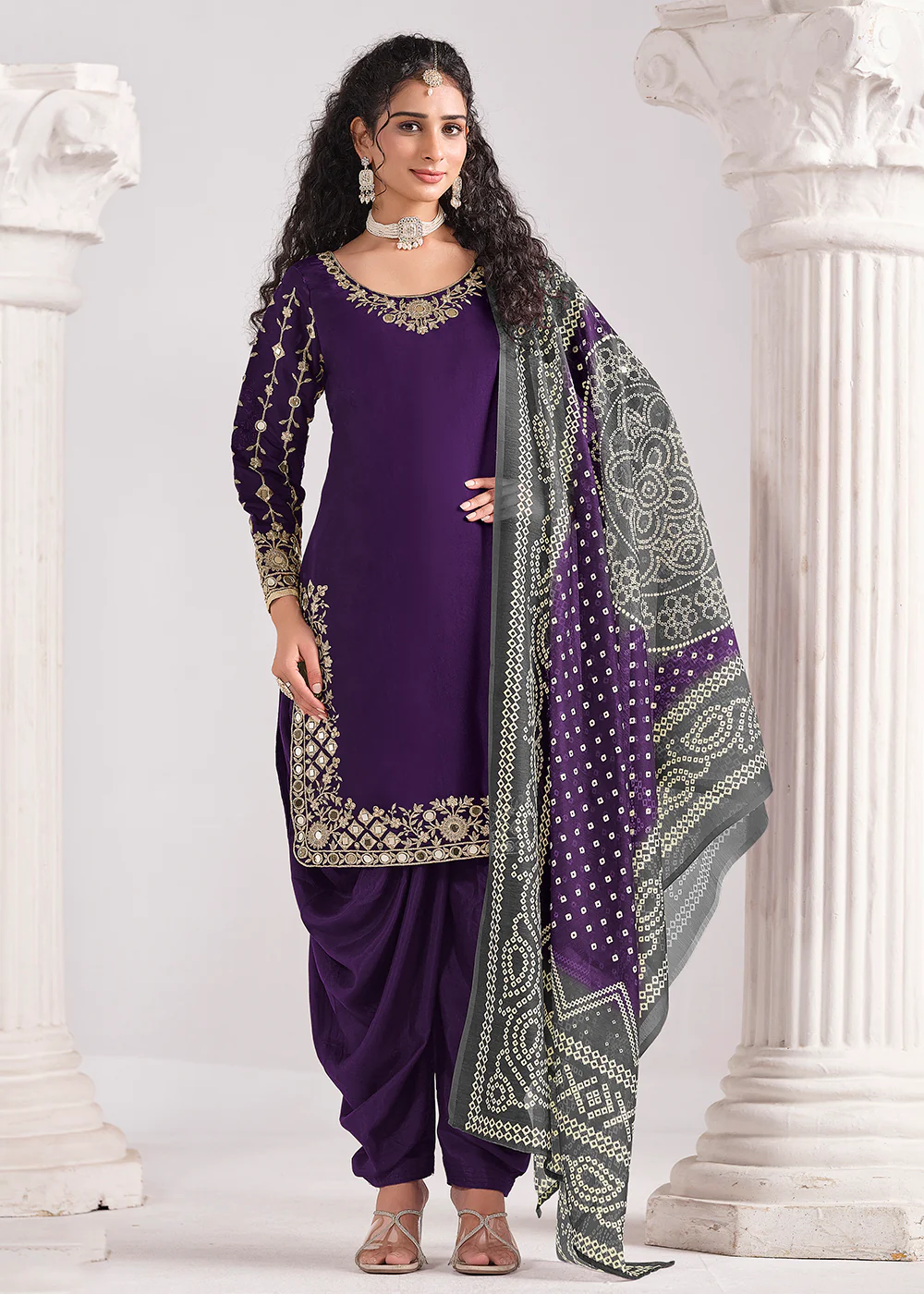 Purple Chanderi Silk Punjabi Patiala Style Suit