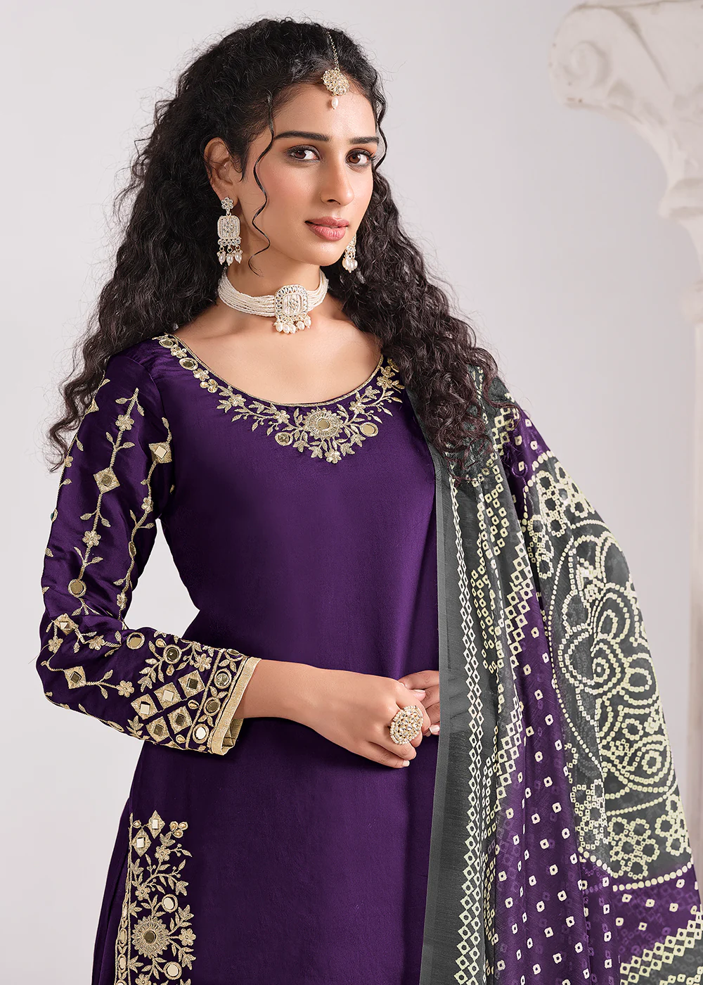 Purple Chanderi Silk Punjabi Patiala Style Suit - Image 2