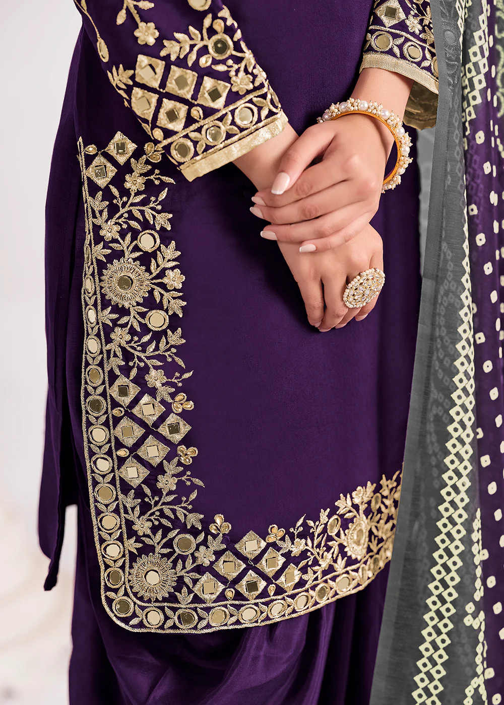 Purple Chanderi Silk Punjabi Patiala Style Suit - Image 4