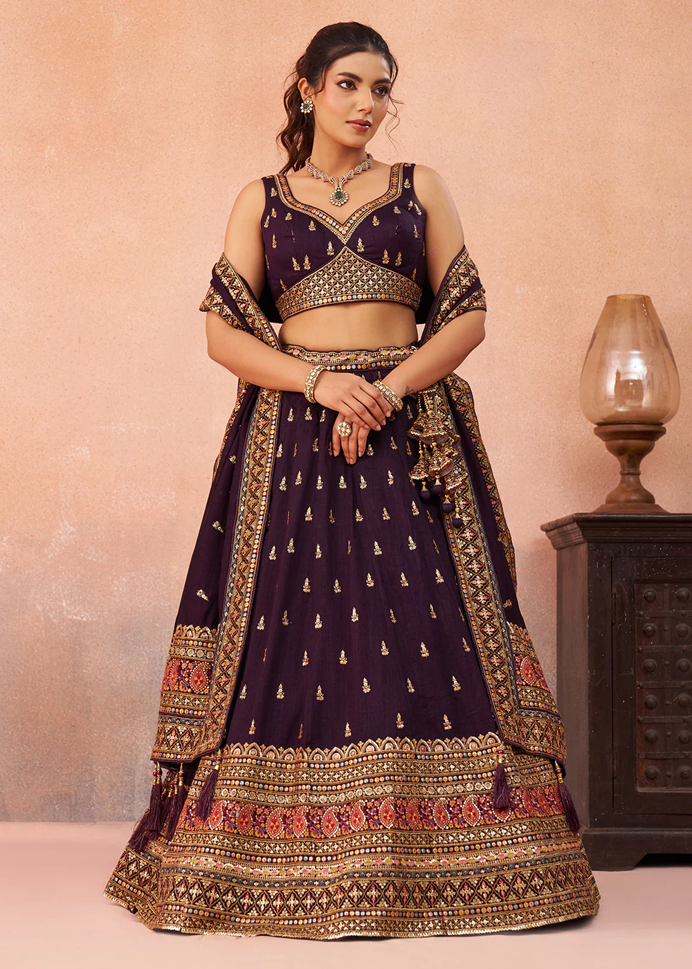Purple Chinnon Silk Sequins & Zari Festive Lehenga Choli
