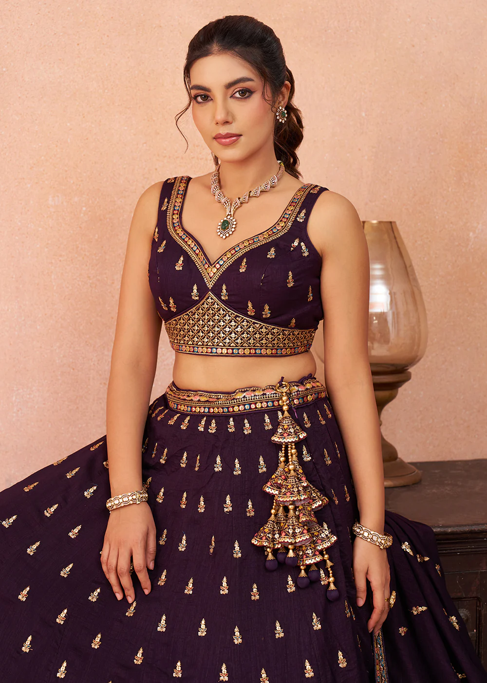 Purple Chinnon Silk Sequins & Zari Festive Lehenga Choli - Image 2