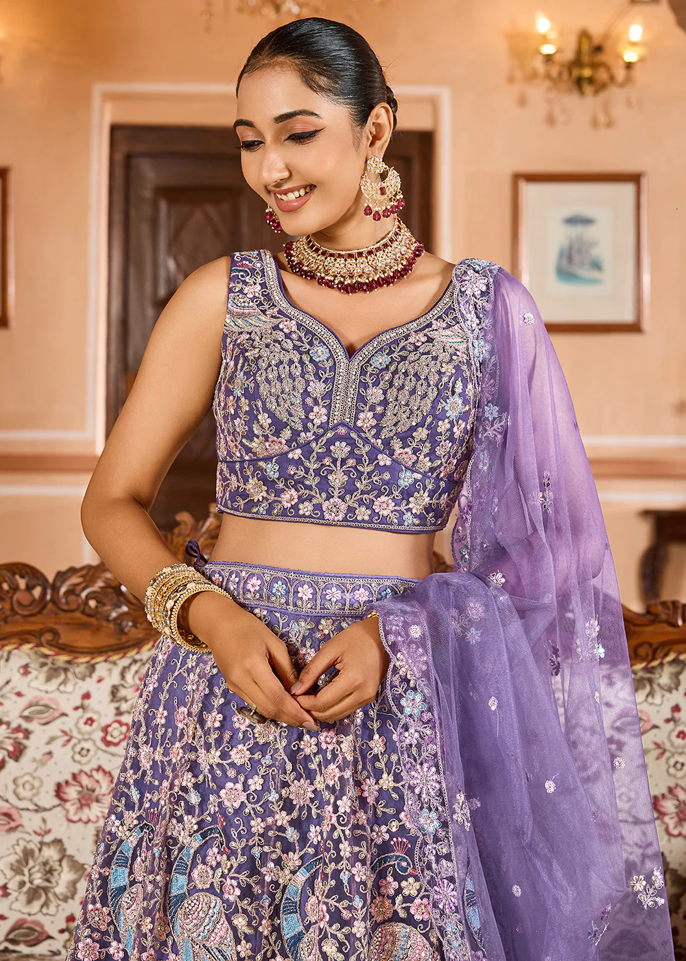 Purple Color with Heavy Embroidery Lehenga Choli - Image 2