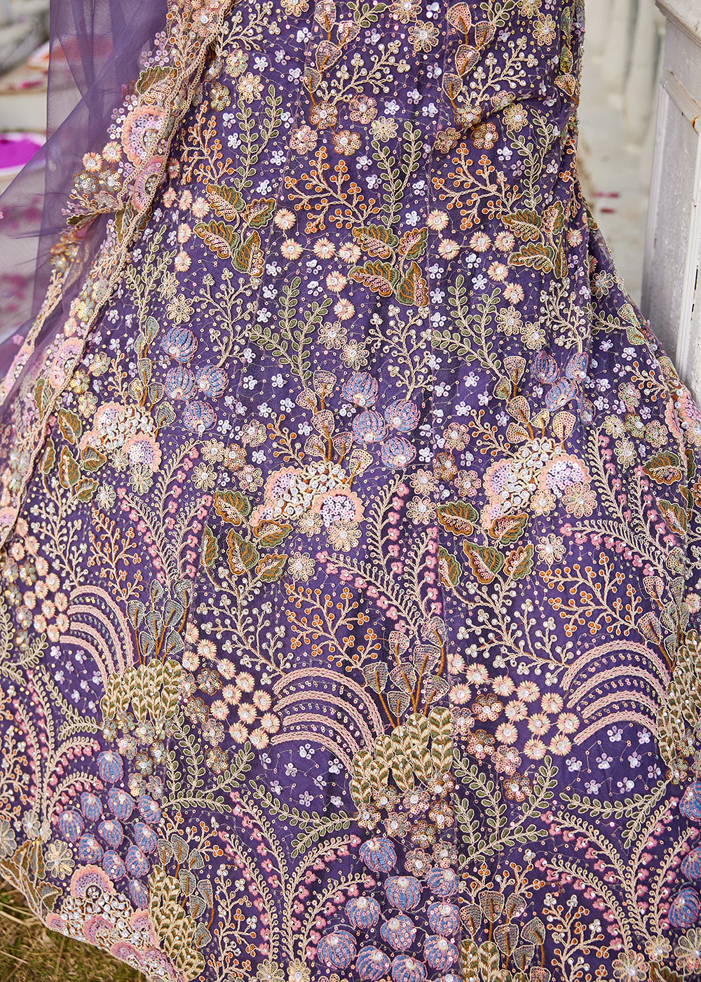 Purple Cording & Sequins Embroidered Net Lehenga Choli - Image 8