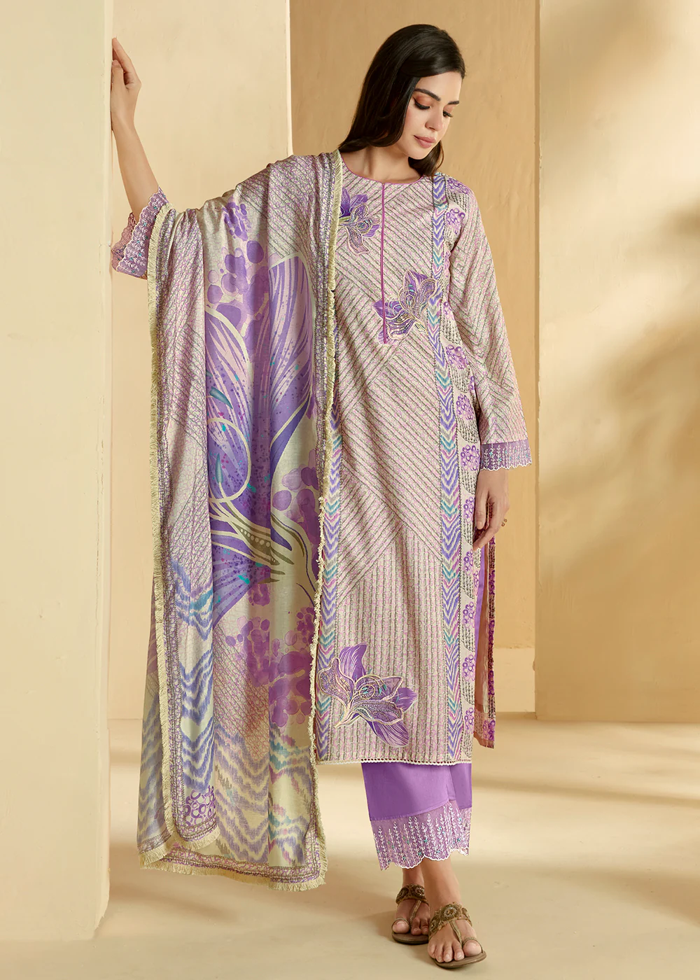 Purple Cotton Lawn Digital Printed Festive Salwar Suit