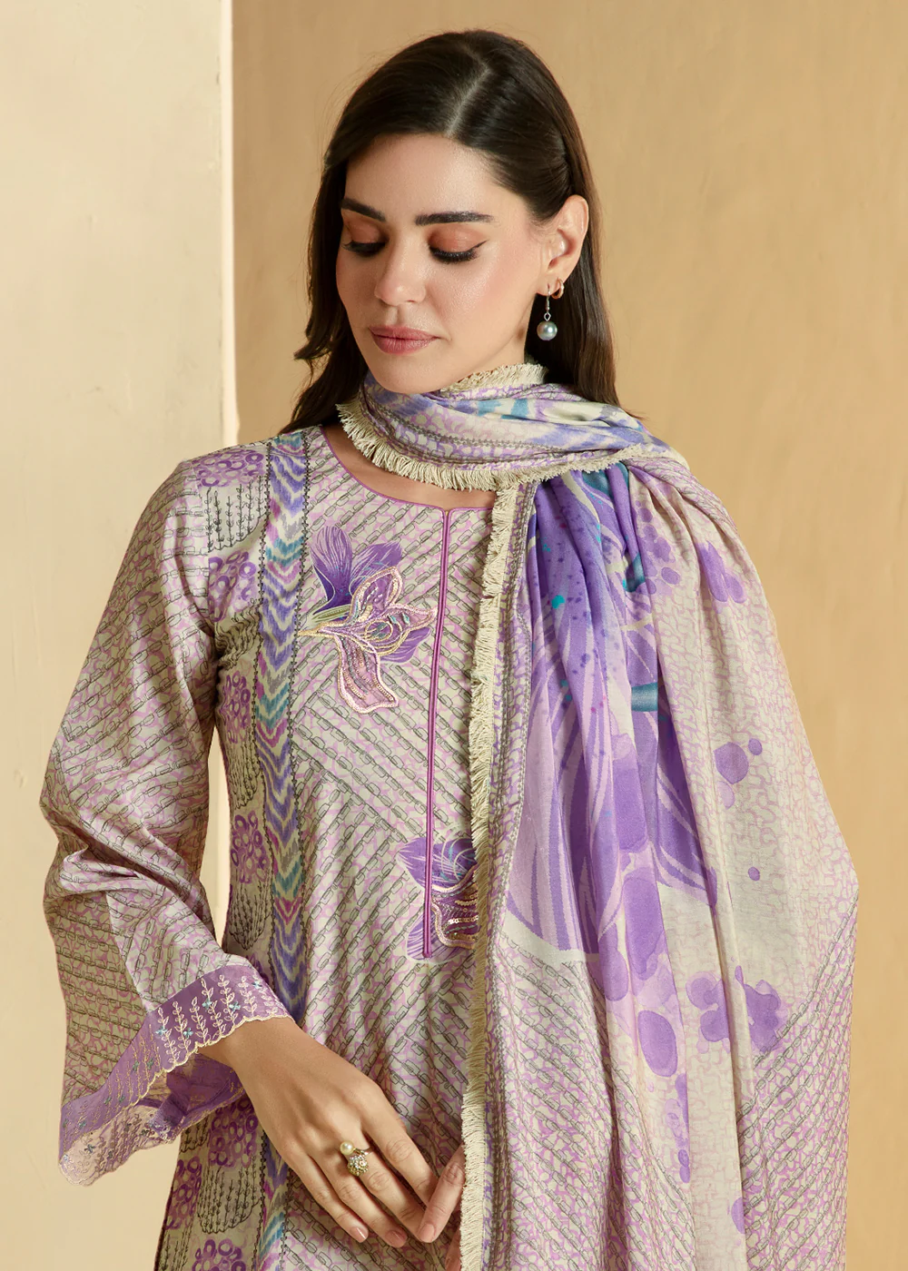 Purple Cotton Lawn Digital Printed Festive Salwar Suit - Image 2