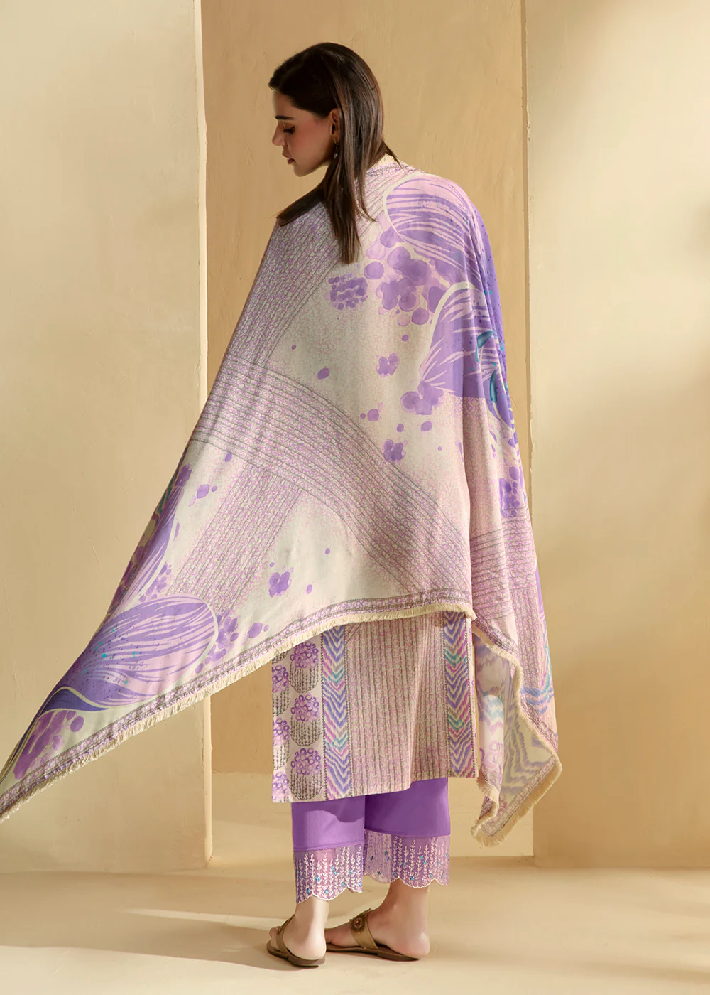 Purple Cotton Lawn Digital Printed Festive Salwar Suit - Image 3