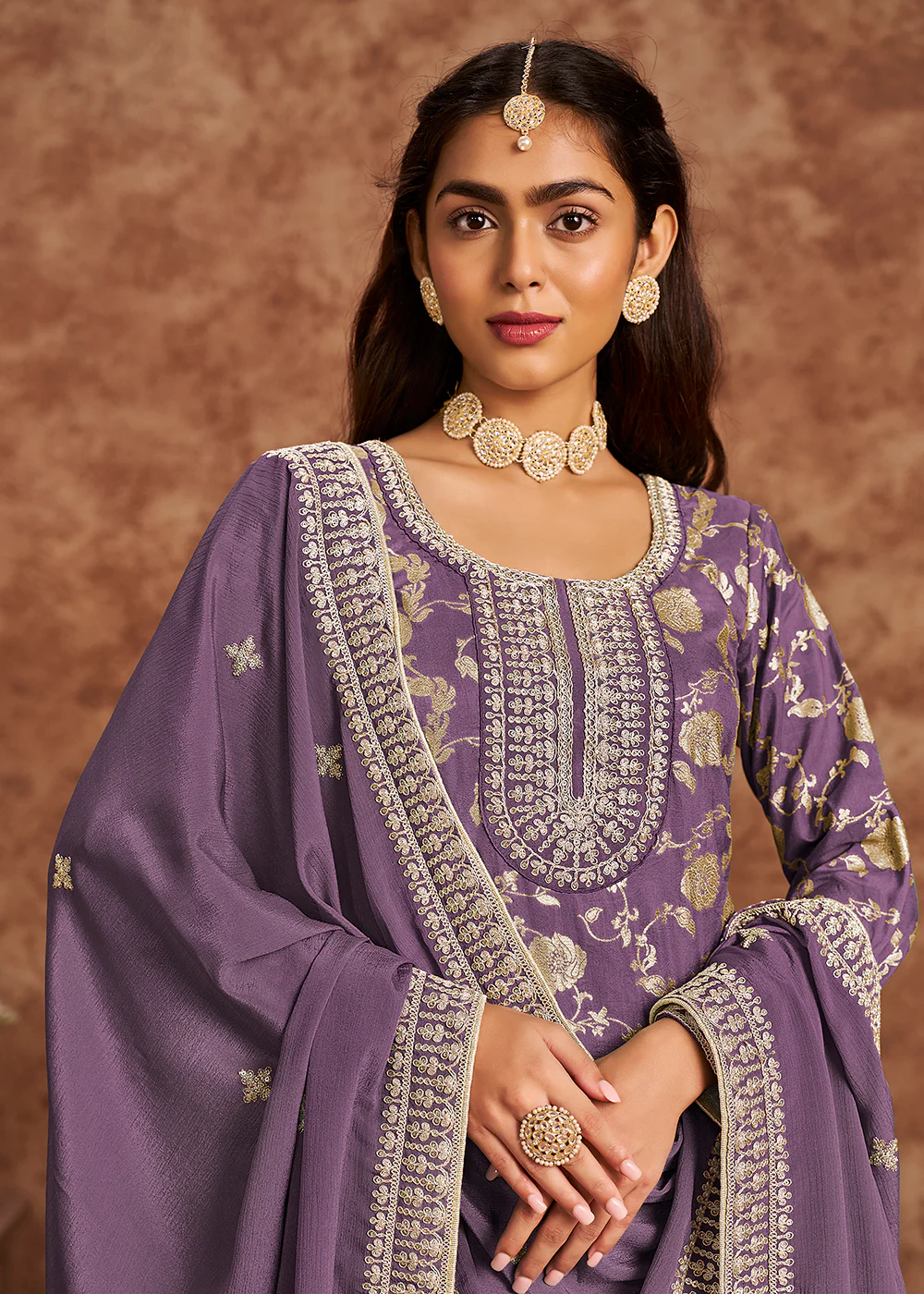 Purple Dola Silk Jacquard Festive Salwar Kameez - Image 2