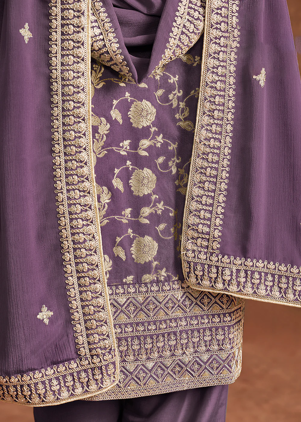 Purple Dola Silk Jacquard Festive Salwar Kameez - Image 4