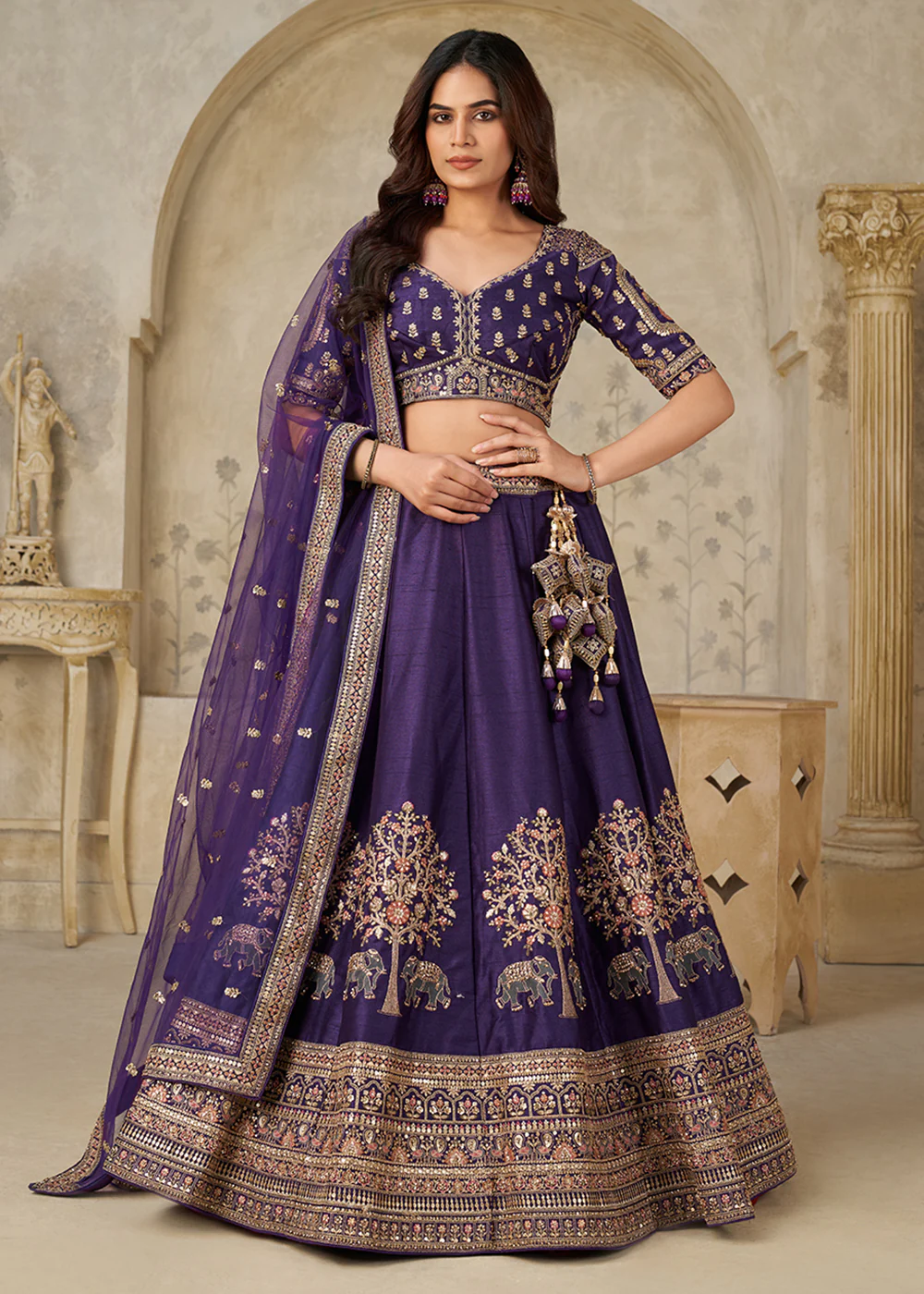Purple Elephant Zari Embroidered Bridal Lehenga Choli
