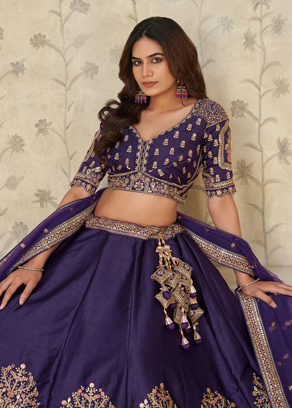 Purple Elephant Zari Embroidered Bridal Lehenga Choli - Image 5