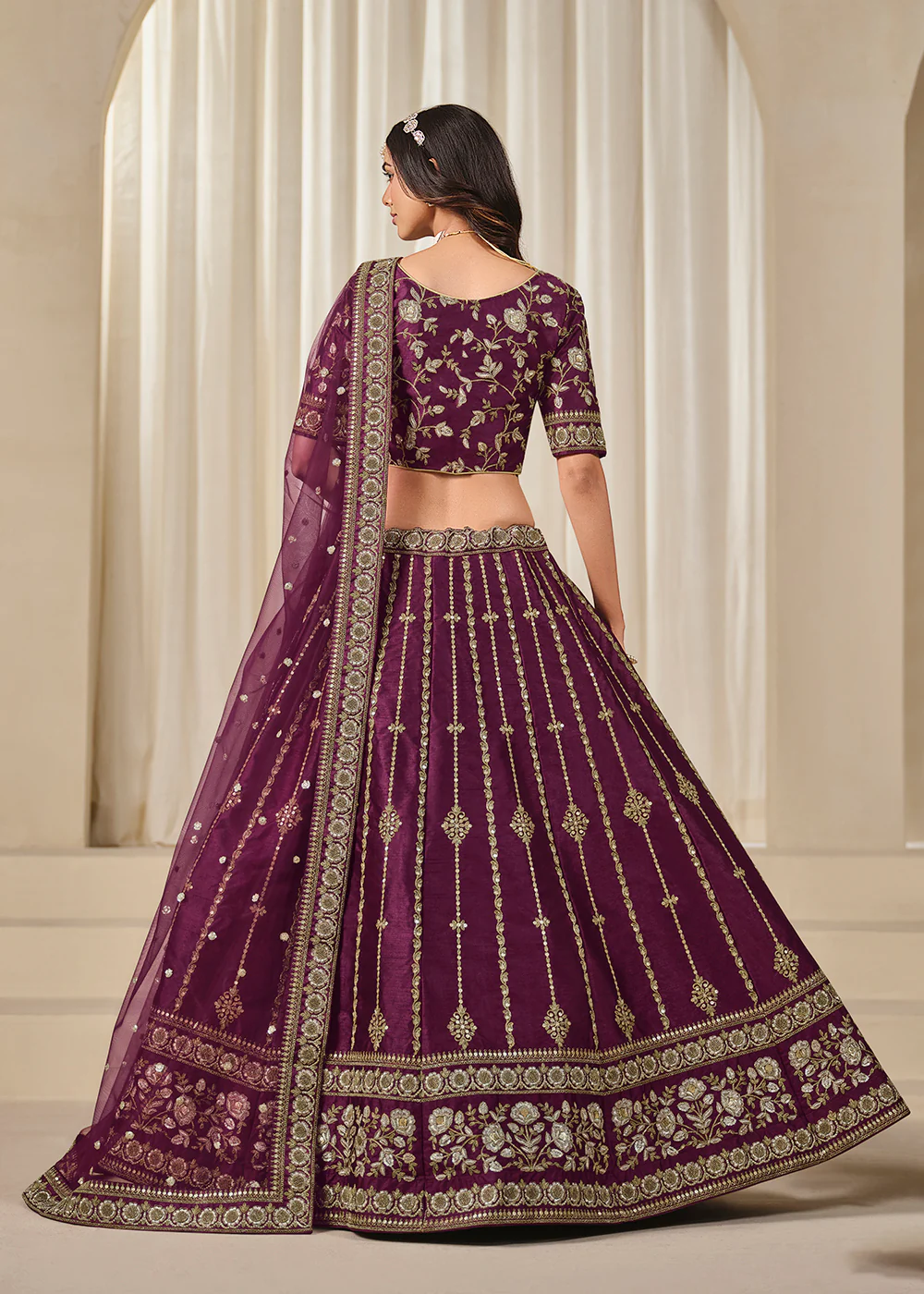 Purple Embroidered Art Silk Wedding Lehenga Choli - Image 3